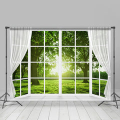 Lofaris White Window Curtains Green Grass Spring Backdrop