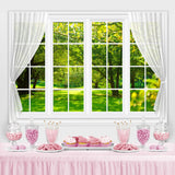 Load image into Gallery viewer, Lofaris White Window With Green Forest Outside Spring Backdrop