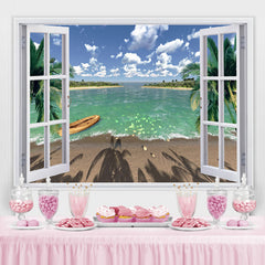 Lofaris White Windows Sea View Beach Tropical Summer Backdrop