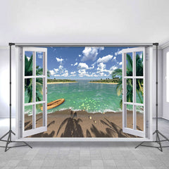Lofaris White Windows Sea View Beach Tropical Summer Backdrop