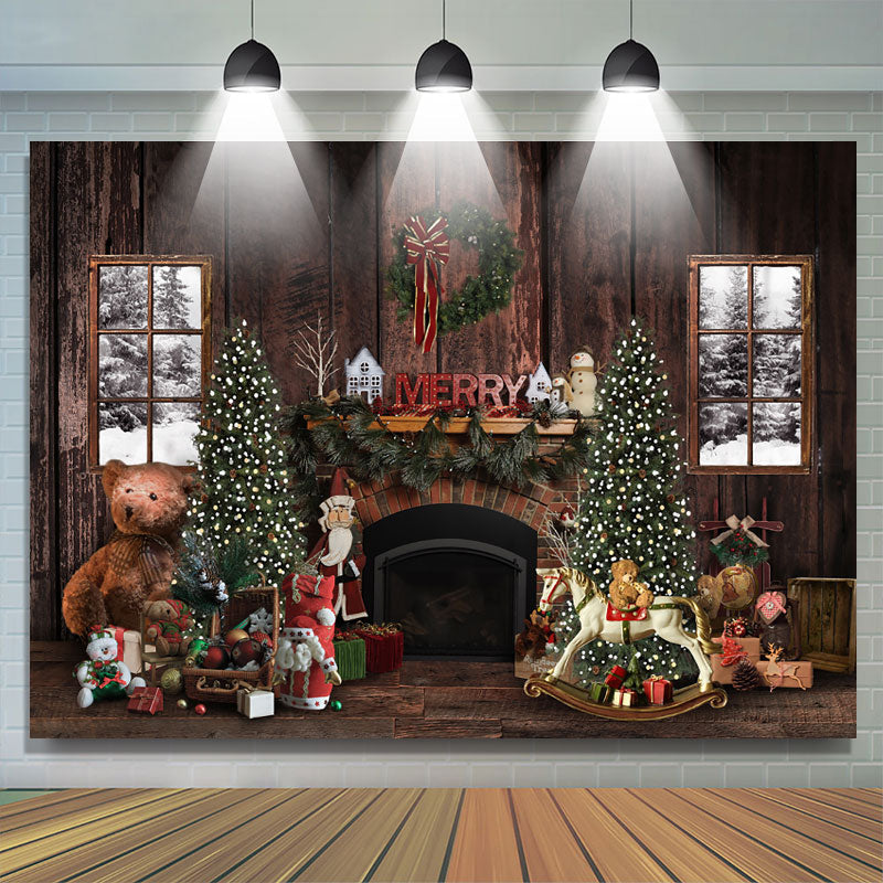 Lofaris White Winter With Christmas Element Wooden Backdrop