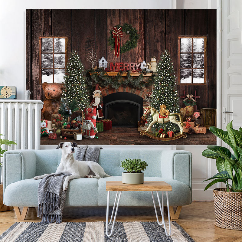 Lofaris White Winter With Christmas Element Wooden Backdrop