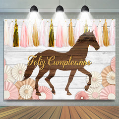 Lofaris White Wooden With Colored Ribbon Horse Birthday Backdrop