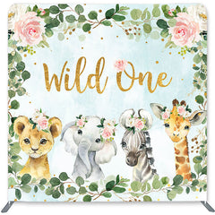 Lofaris Wild One Floral Animals Double-Sided Backdrop for Birthday