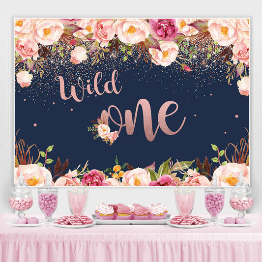 Lofaris Wild One Floral Glitter Party Backdrop for 1st Birthday
