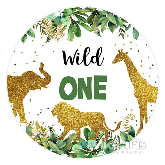 Lofaris Wild One Glitter Animals Round Happy Birthday Backdrop