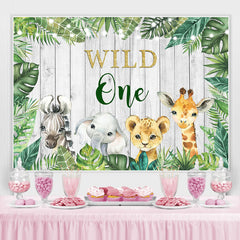 Lofaris Wild One Jungle Animals Green Leavs Birthday Backdrop for Kids