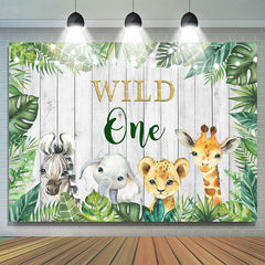 Lofaris Wild One Jungle Animals Green Leavs Birthday Backdrop for Kids