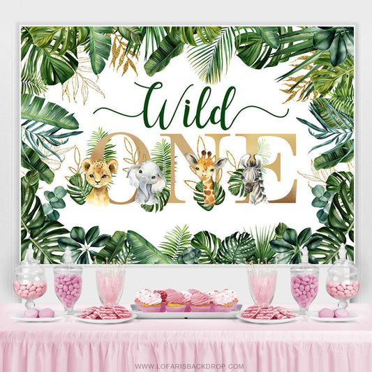 Lofaris Wild One Little Animals Green Leaves Backdrop For Birthday