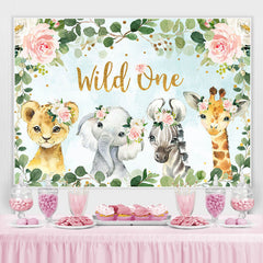Lofaris Wild One Pink Floral Animals 1st Birthday Backdrop