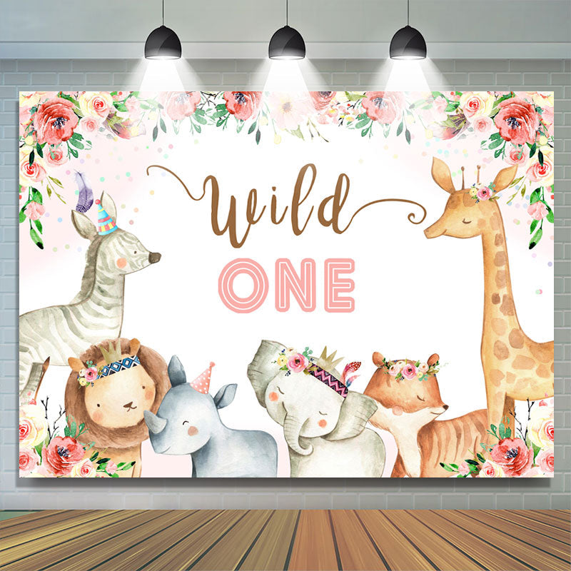 Lofaris Wild One Red Roses and Baby Animals Birthday Backdrop