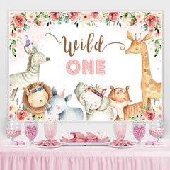 Lofaris Wild One Red Roses and Baby Animals Birthday Backdrop