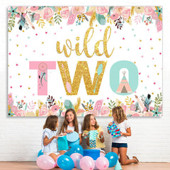 Lofaris Wild Two Gold Pink Floral Birthday Backdrop for Girl