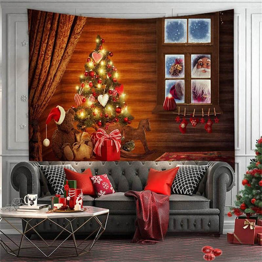 Lofaris Window And Glitter Tree Merry Christmas Wall Tapestry