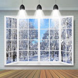 Load image into Gallery viewer, Lofaris Window Snowy World Trees Winter Scenery Backdrop