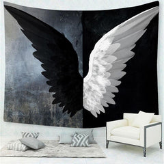 Lofaris Wings Black And White Fairytale Trippy Wall Tapestry