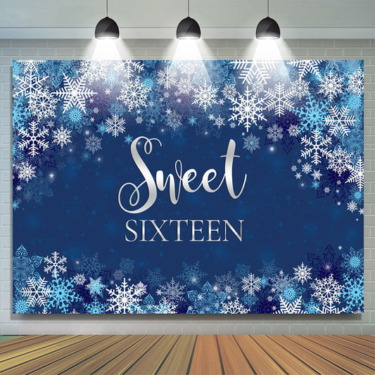 Lofaris Winter Blue Snowflake Boy Sweet Sixteen Birthday Backdrop