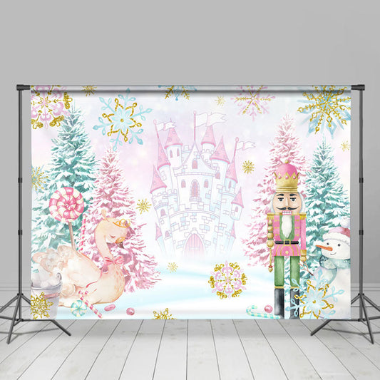 Lofaris Winter Candy Land With Castle Snowy Holiday Backdrop