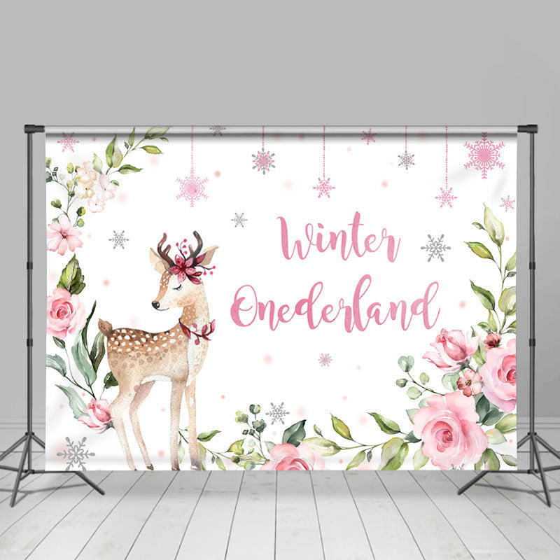 Lofaris Winter Christmas Elk Pink Flower Photoshoot Backdrops