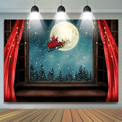 Lofaris Winter Christmas Moon Night And Red Curtain Backdrop