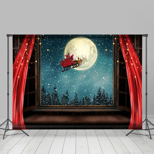 Lofaris Winter Christmas Moon Night And Red Curtain Backdrop