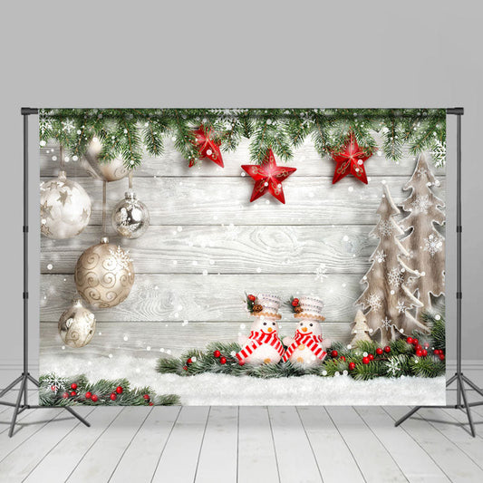 Lofaris Winter Christmas Tree Snow Wooden Decoration Photo Backdrops