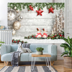 Lofaris Winter Christmas Tree Snow Wooden Decoration Photo Backdrops