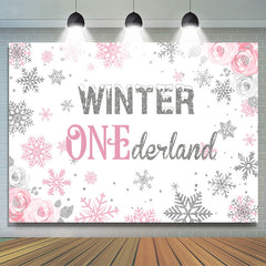 Lofaris Winter Floral Pink Photoshoot Backdrop for Baby Shower