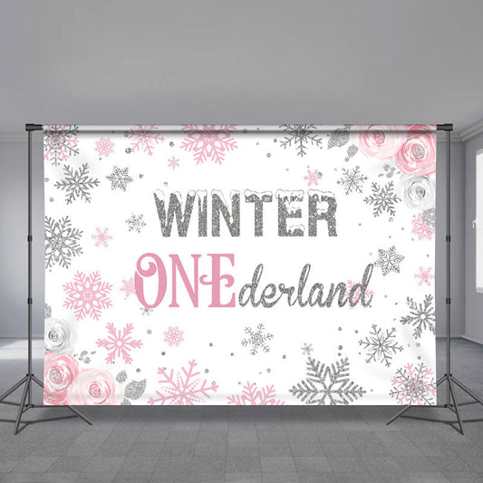 Lofaris Winter Floral Pink Photoshoot Backdrop for Baby Shower