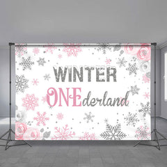 Lofaris Winter Floral Pink Photoshoot Backdrop for Baby Shower
