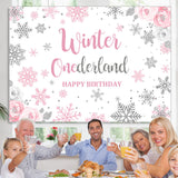 Load image into Gallery viewer, Lofaris Winter Floral Pink Onederland Backdrop for Birthday Party