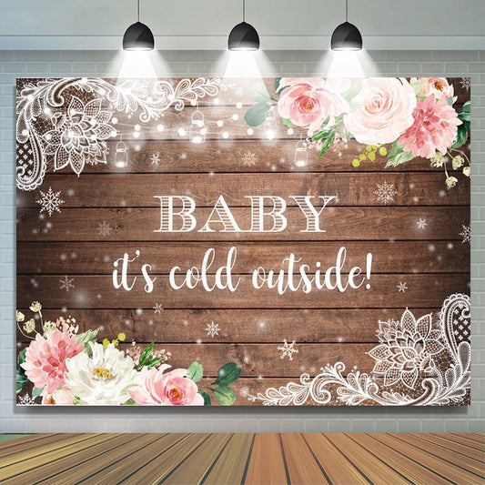 Lofaris Floral Snowflake Wooden Photoshoot Backdrops for Baby Shower
