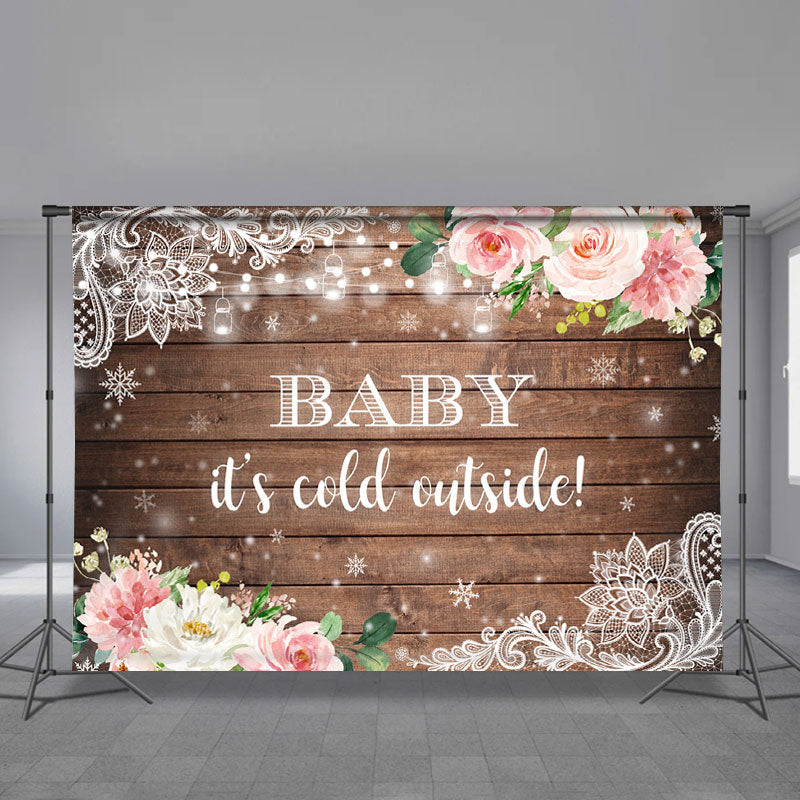 Lofaris Floral Snowflake Wooden Photoshoot Backdrops for Baby Shower