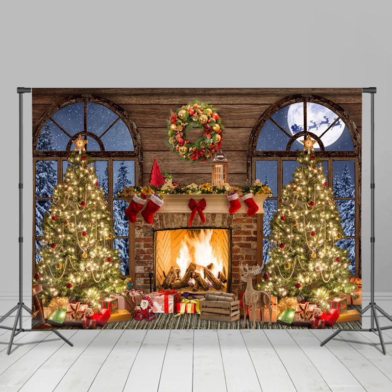 Lofaris Winter Night Closet Theme Merry Christmas Tree Backdrop