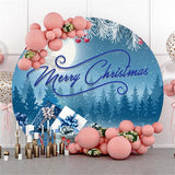 Load image into Gallery viewer, Lofaris Winter Night Round Blue Merry Chrismas Party Backdrop