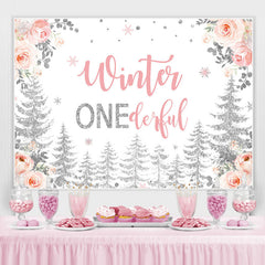 Lofaris Winter Onederful Roses Silver forest Birthday Backdrop