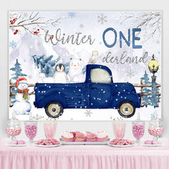 Lofaris Winter Onederland Blue Truck With Animals Backdrop