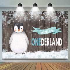 Lofaris Winter Onederland Penguin Snowflake Wood Backdrop for Birthday