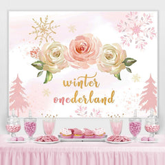 Lofaris Winter onederland Pink roses snow Birthday Backdrop