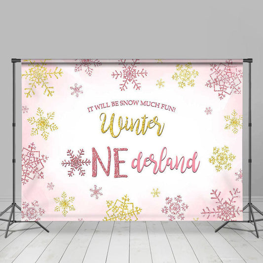 Lofaris Winter Onederland Pink Snowflake Birthday Backdrops for Girl
