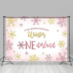 Lofaris Winter Onederland Pink Snowflake Birthday Backdrops for Girl