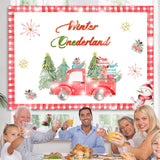 Load image into Gallery viewer, Lofaris Winter Onederland Red Truck Snowman Birthday Backdrop