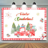 Load image into Gallery viewer, Lofaris Winter Onederland Red Truck Snowman Birthday Backdrop