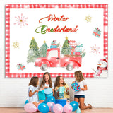 Load image into Gallery viewer, Lofaris Winter Onederland Red Truck Snowman Birthday Backdrop