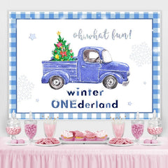 Lofaris Winter Onederland Snowflake Blue Car Backdrop for Baby Shower