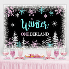 Lofaris Winter Onederland Snowflake Forest Backdrop for Birthday Party