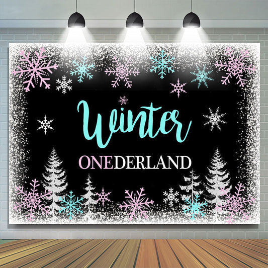 Lofaris Winter Onederland Snowflake Forest Backdrop for Birthday Party