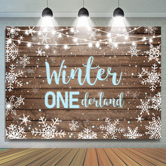 Lofaris Winter Onederland Snowflake Wood Boy Birthday Backdrop