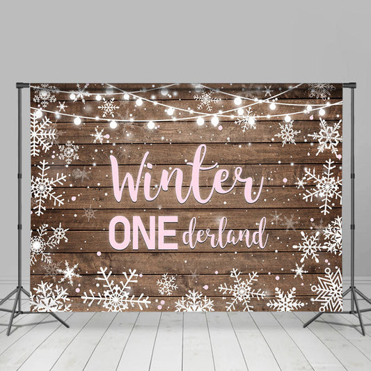 Lofaris Winter Onederland Snowflake Wood Girl Birthday Backdrop