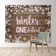 Lofaris Winter Onederland Snowflake Wood Girl Birthday Backdrop